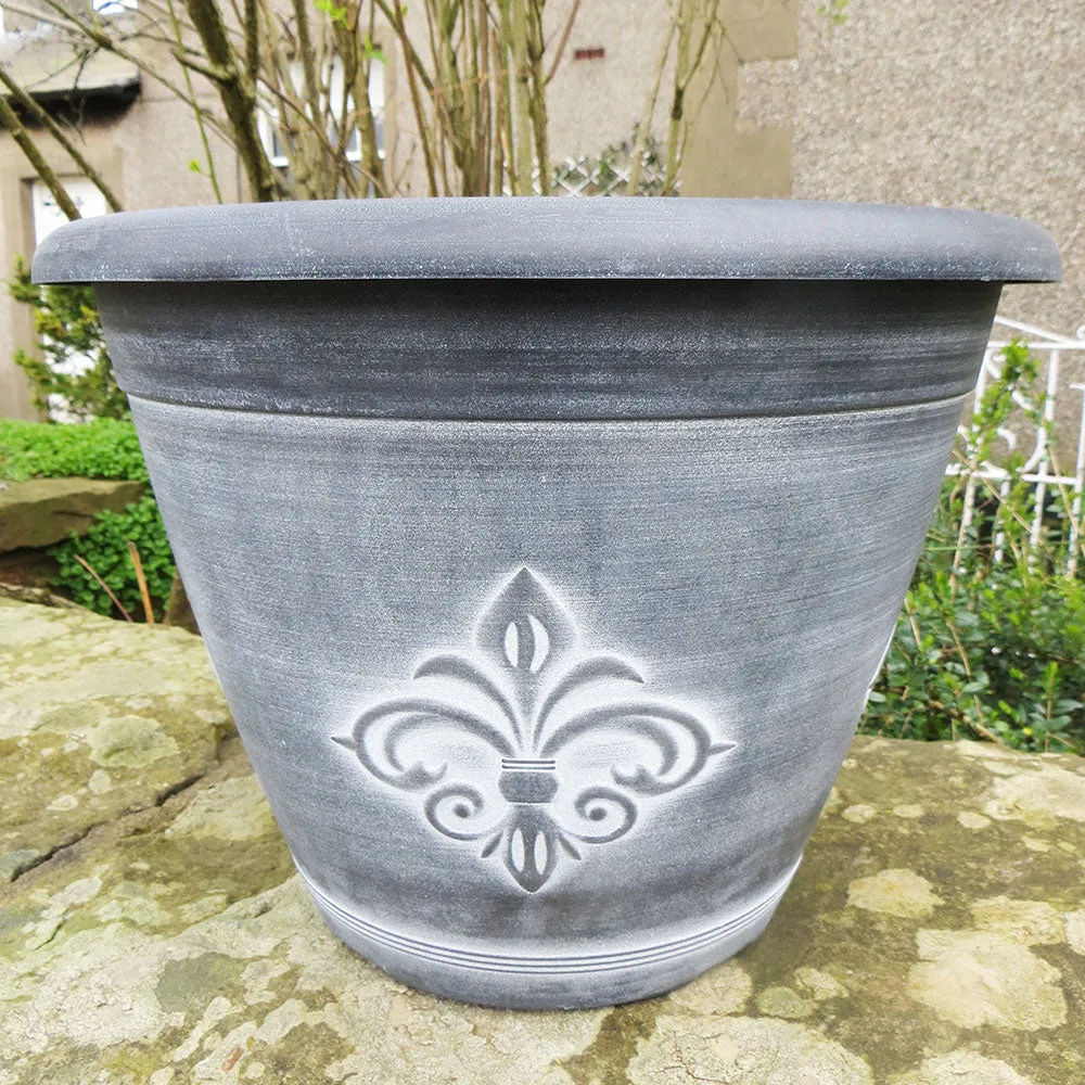 25cm Fleur de Lys Planter Black/White Plant Pot