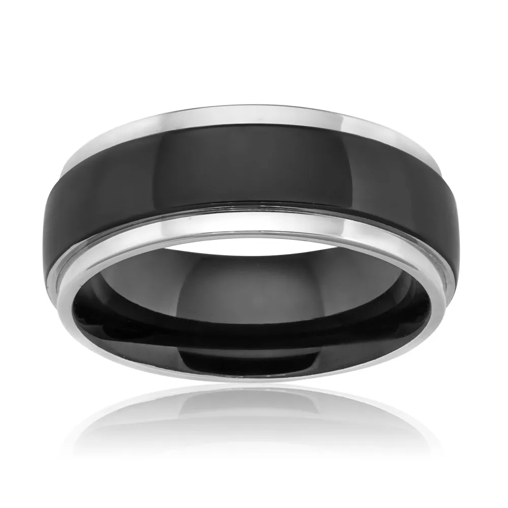 8mm Stainless Steel Black Plated Gents Ring