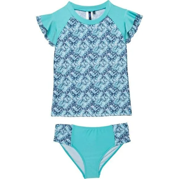 AQUA ET SOL Girl's  UPF 50  Rash Guard and Bikini Bottoms Swim Set