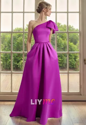 Asymmetrical Sleeveless Bowknot Pleated A-Line Mother of Bride Dress Cocktail Dress