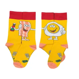 Bacon and Eggs - The Ultimate Partnership Sock (Left / Right) from the Sock Panda (Adult Small -  Shoe Sizes 2-5)