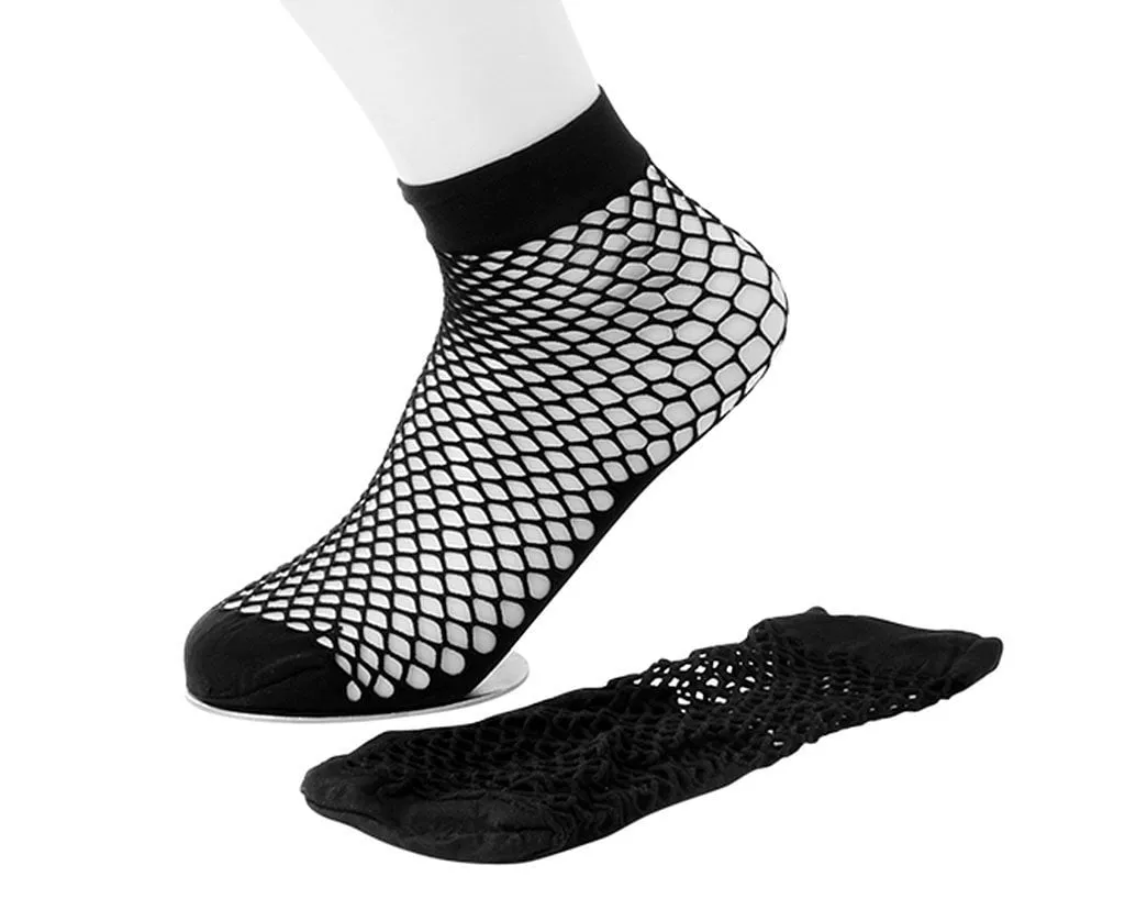 Black Fishnet Footie Crew Sock