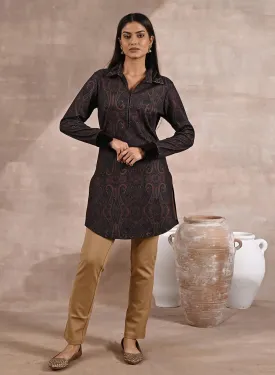 Black Printed Tunic with Embroidery on Collar