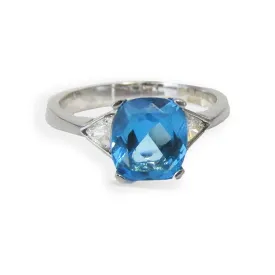 Blue Topaz Diamond Ring 14K White Gold