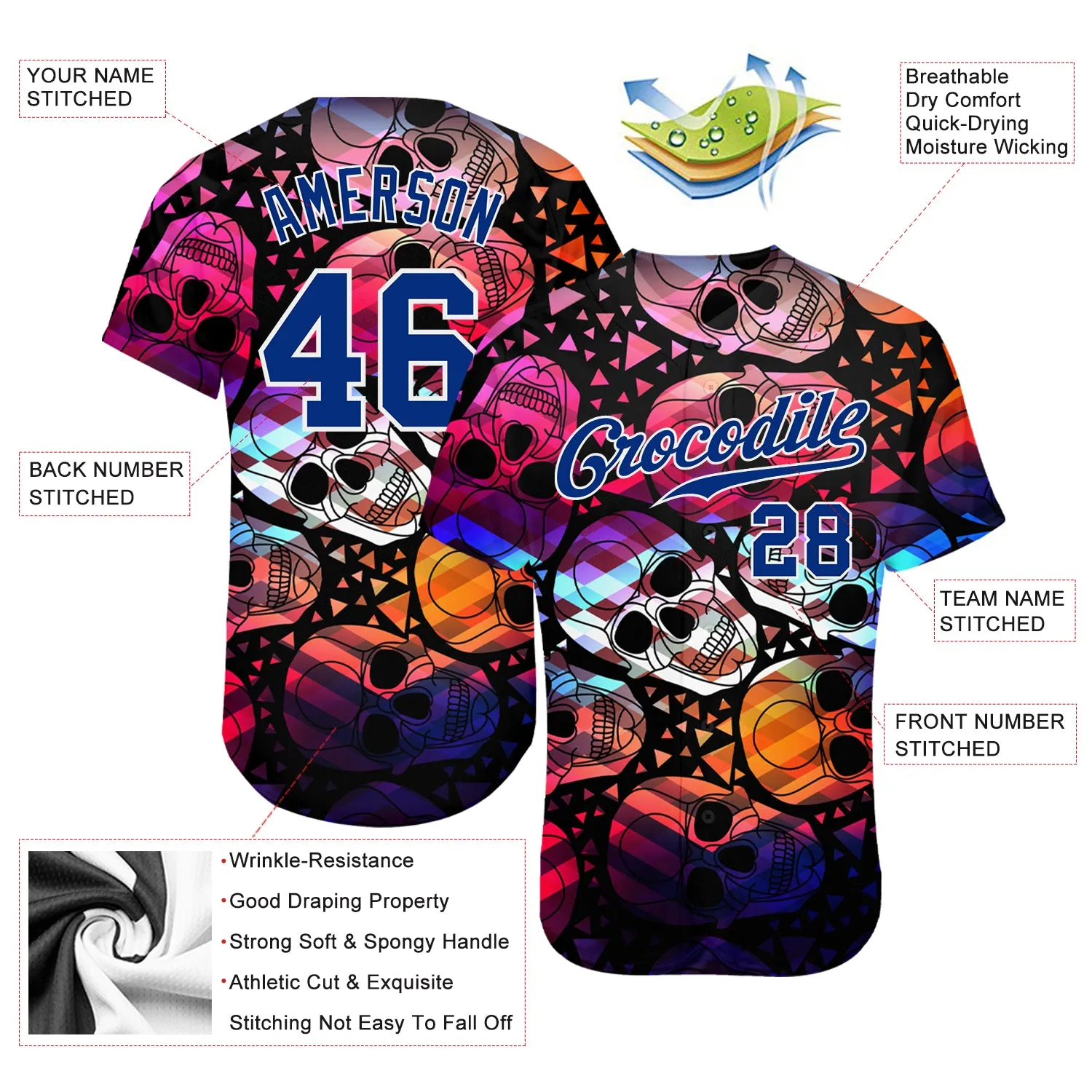 Custom 3D Pattern Halloween Skulls Authentic Baseball Jersey