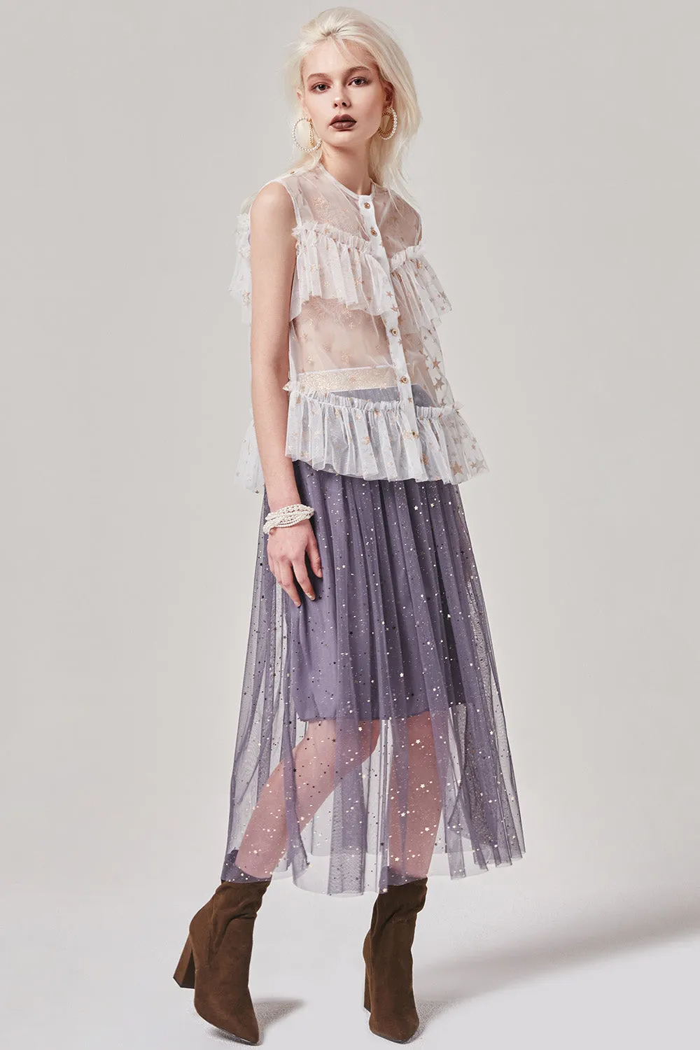 Esther Flowy Star Mesh Skirt