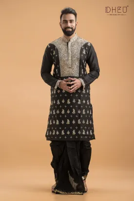 Exclusive Embroidered Katan Silk Kurta & Dhoti(Optional) Set