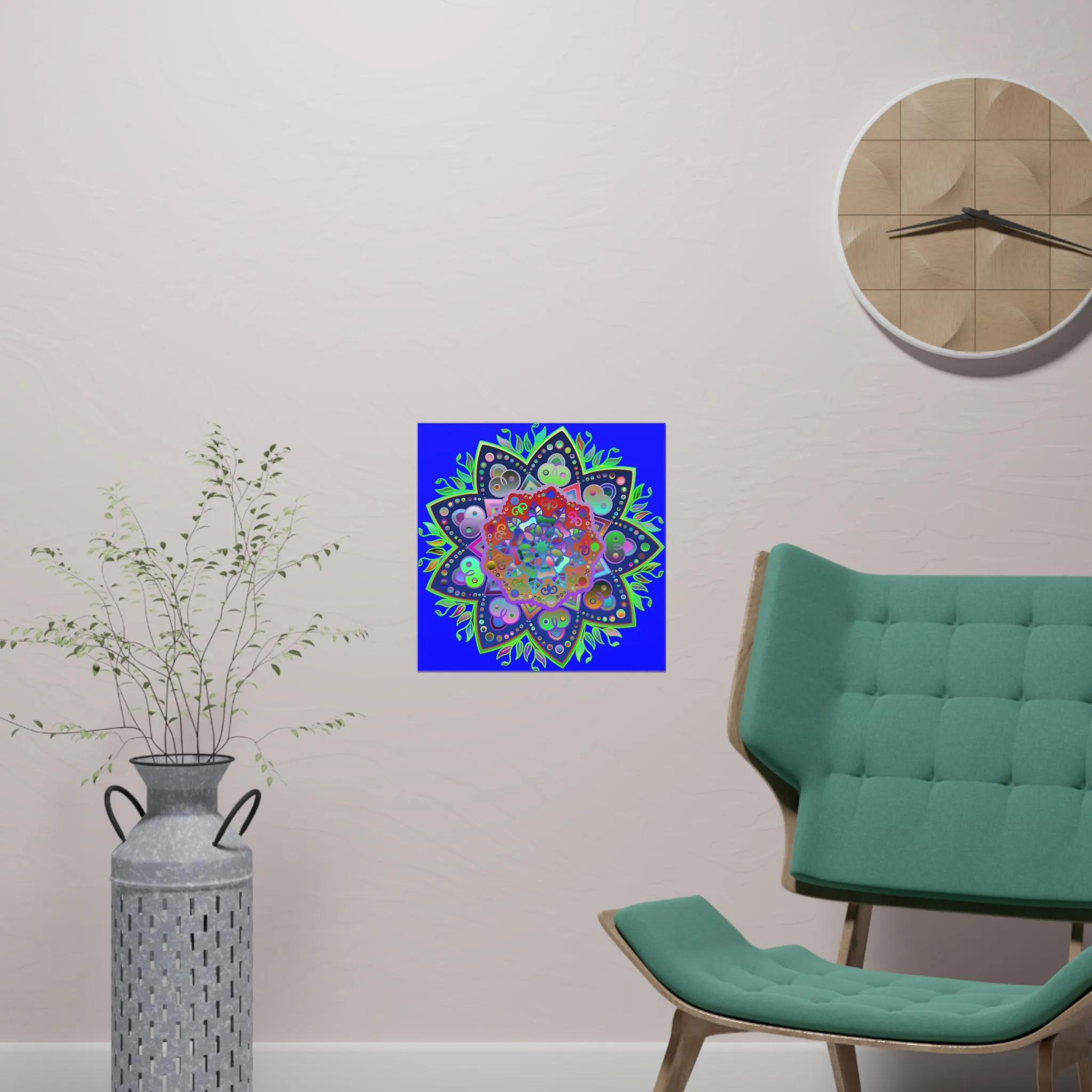 Hand-Drawn Bright Mandala Art Poster - Blue