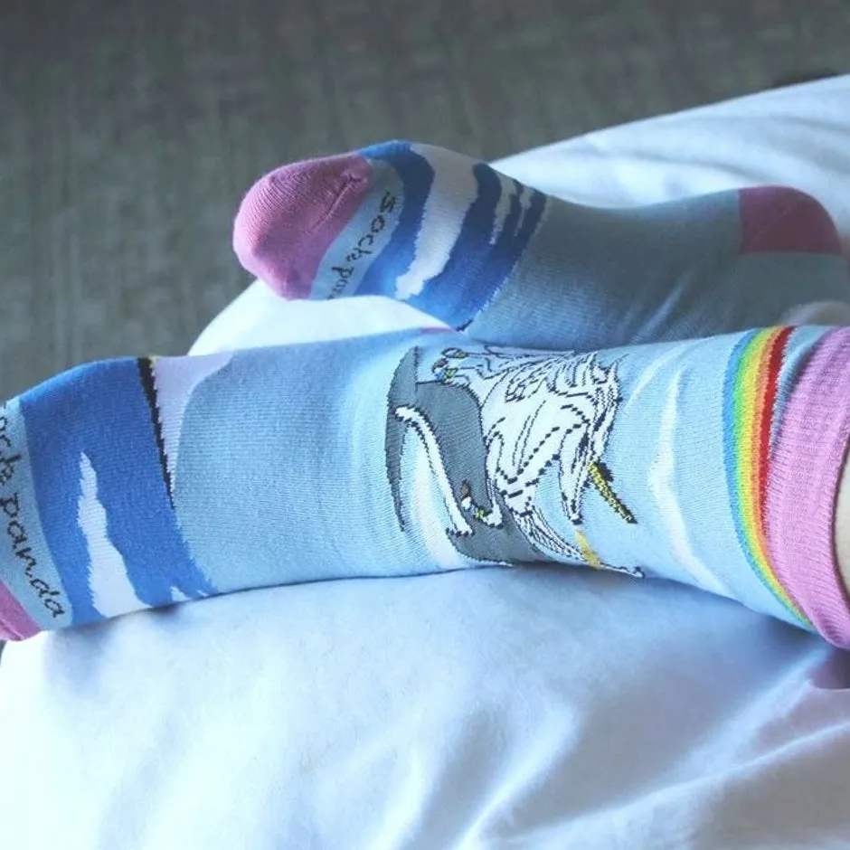 Land of Dreams Socks - Fire Breathing Unicorn on a Dolphin!