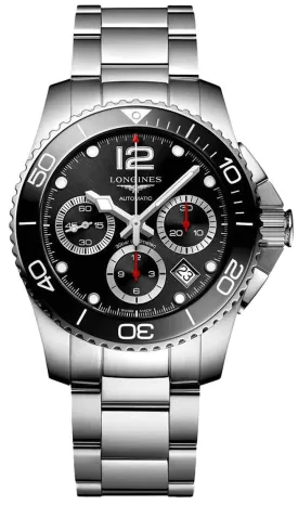 Longines HydroConquest Stainless Steel Automatic Chronograph Divers Watch with Black Dial and Date Feature - Mens Model L3.783.4.56.6