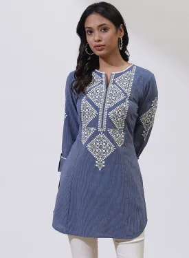 Midnight Blue Embroidered Nargis Kurti