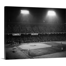 "1940's 1947 Baseball Night Game Under The Lights, Ebbets Field Brooklyn" Canvas Wall Art