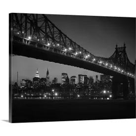 "1960's Queensboro Bridge And Manhattan Skyline At Night New York City NY USA" Canvas Wall Art