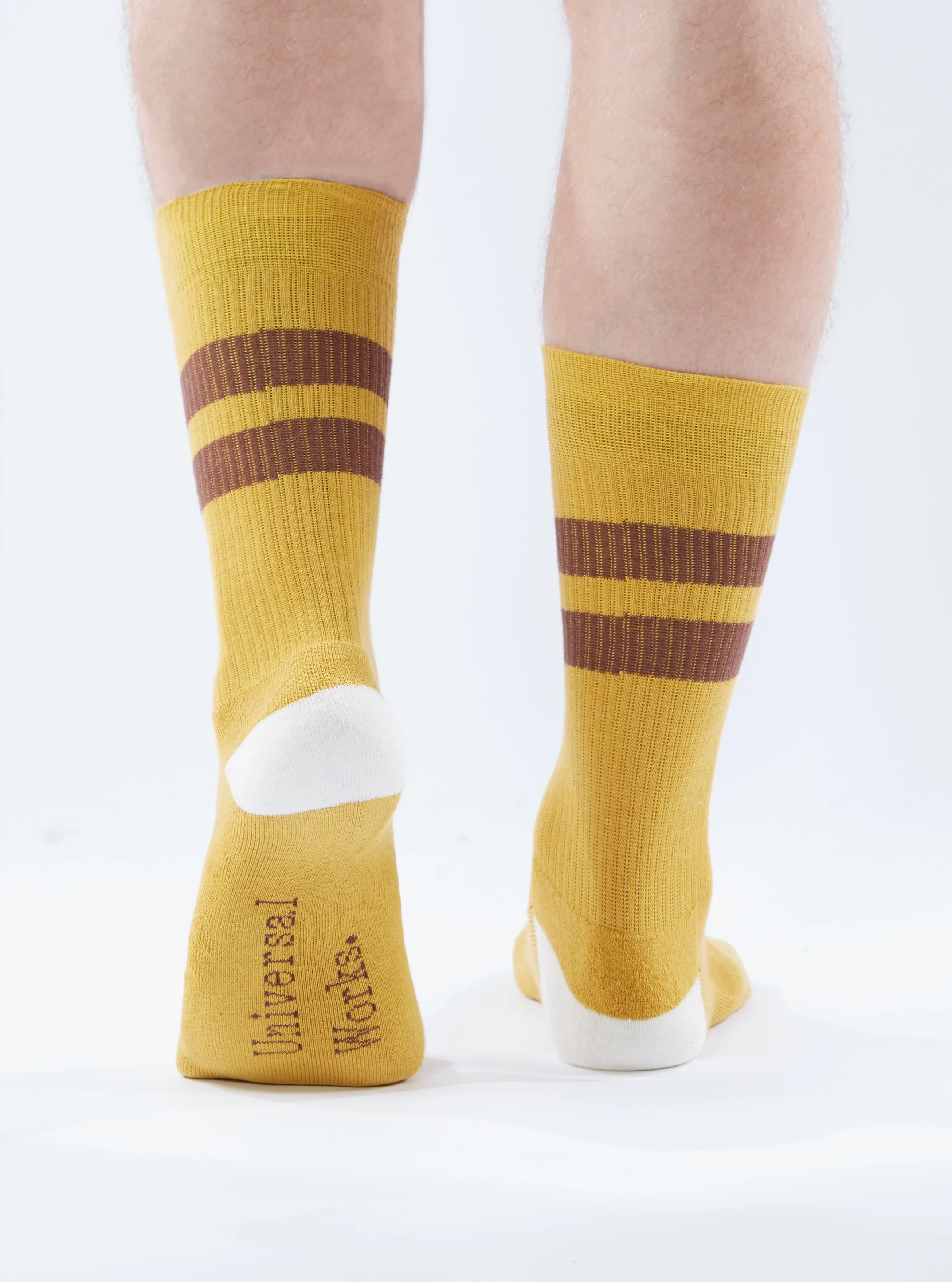 Universal Works Sport Sock in Yellow/Raisin Cotton Rib