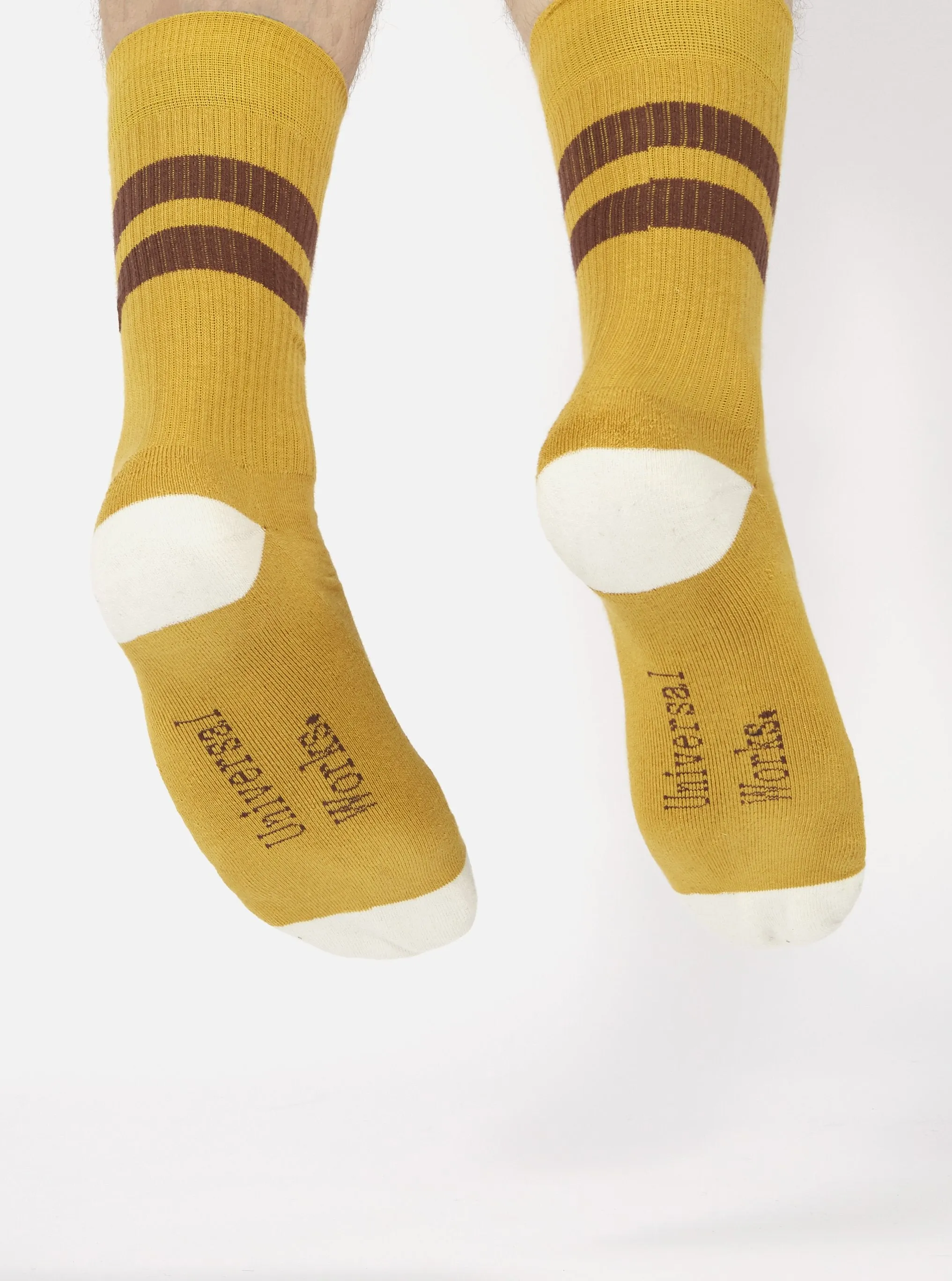 Universal Works Sport Sock in Yellow/Raisin Cotton Rib