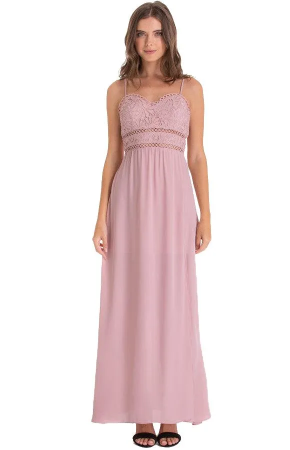 Women’s Blush Side Split Maxi Dress With Lace Bodice