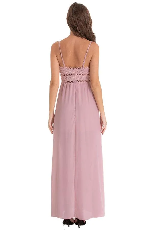 Women’s Blush Side Split Maxi Dress With Lace Bodice