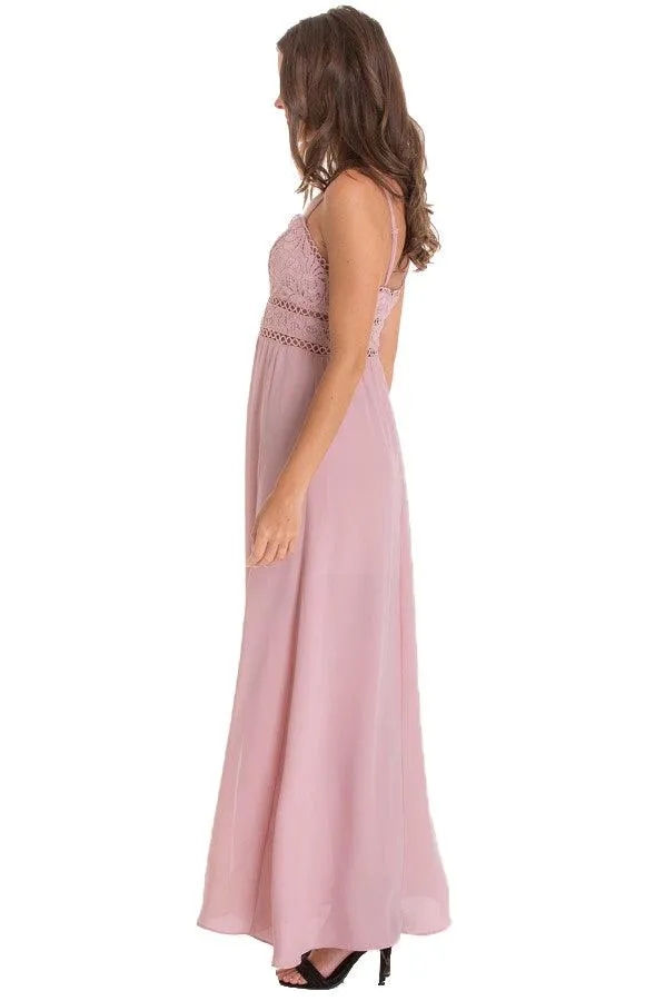 Women’s Blush Side Split Maxi Dress With Lace Bodice