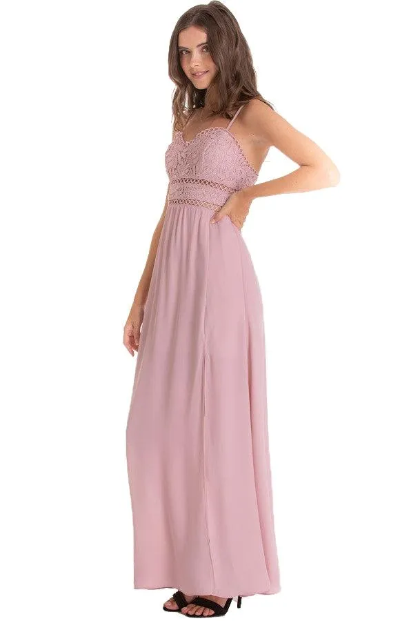 Women’s Blush Side Split Maxi Dress With Lace Bodice