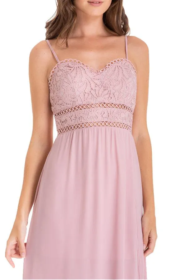 Women’s Blush Side Split Maxi Dress With Lace Bodice